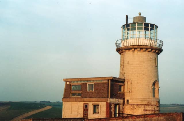 As a working lighthouse the 47 ft high Belle Tout lighthouse was situated on a promontory known as Belle Tout Down on Beachy Head cliffs, near Eastbourne in East Sussex.