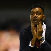 CRAWLEY, ENGLAND - AUGUST 23: Crawley manager Kevin Betsy looks on during the Carabao Cup Second Round match between Crawley Town and Fulham at Broadfield Stadium on August 23, 2022 in Crawley, England. (Photo by Mike Hewitt/Getty Images)