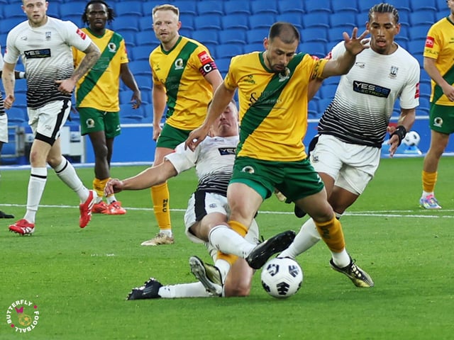 James Hammond’s majestic 95th minute free-kick clinched Horsham FC’s first league and Sussex Transport Senior Cup double in the club’s history.