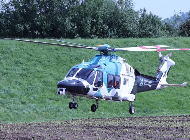 An air ambulance helicopter was spotted landing near Ashington on Saturday, May 21