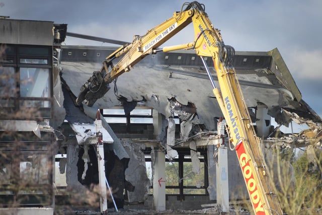 Demolition of Ashdown House in St Leonards. Photo taken from Harrow Lane on February 2 2023.
