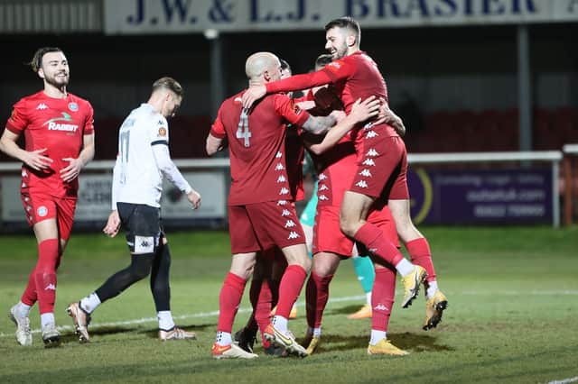 Action and celebrations from Worthing's 3-0 win at Dover in National League South