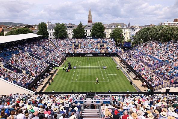 A general view inside the court as Zhang Shuai of China plays against Harriet Dart of Great Britain in the Women's Singles First Round match