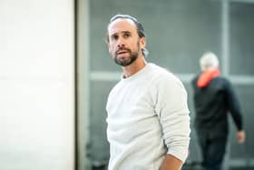 Joseph Fiennes (Gareth Southgate) in rehearsal for Dear England at the National Theatre. Photo by Marc Brenner