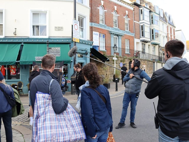 Film crews were in Hastings on Friday. Picture by Kevin Boorman