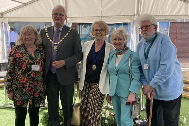 Haywards Heath Town Mayor Howard Mundin with Consort Margaret Baker, Sylvia Harris and members of Haywards Heath Horticultural Society