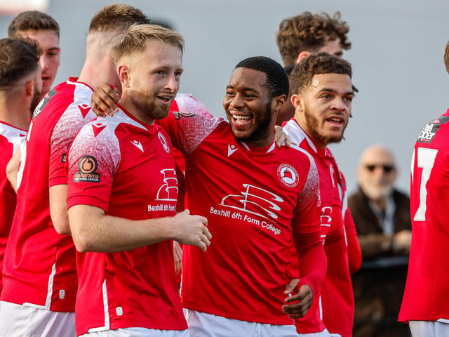 Action from Eastbourne Borough's 5-1 win at Slough Town in the National League South