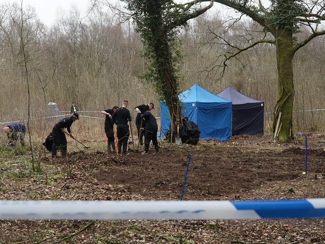 Police at the scene in woodland in Marley Lane, Battle