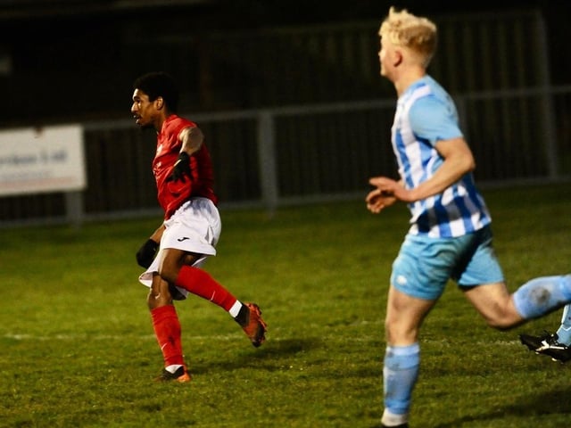 Action from Arundel FC's 2-1 win at home to Worthing United in the SCFL division one