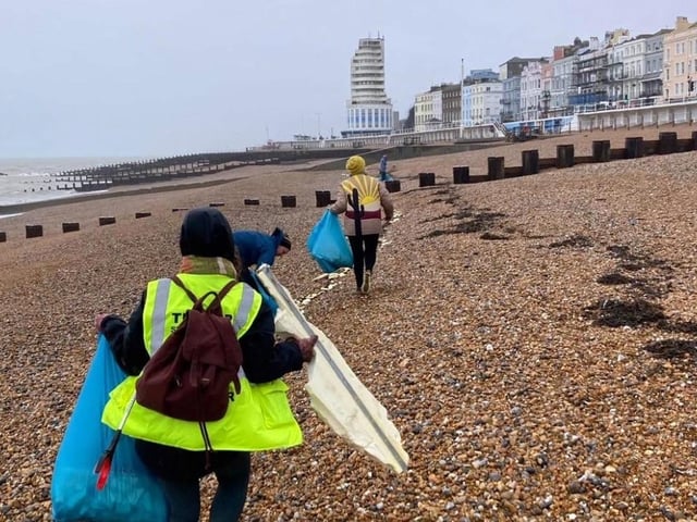 Beach clean up after plastic foam washes ashore