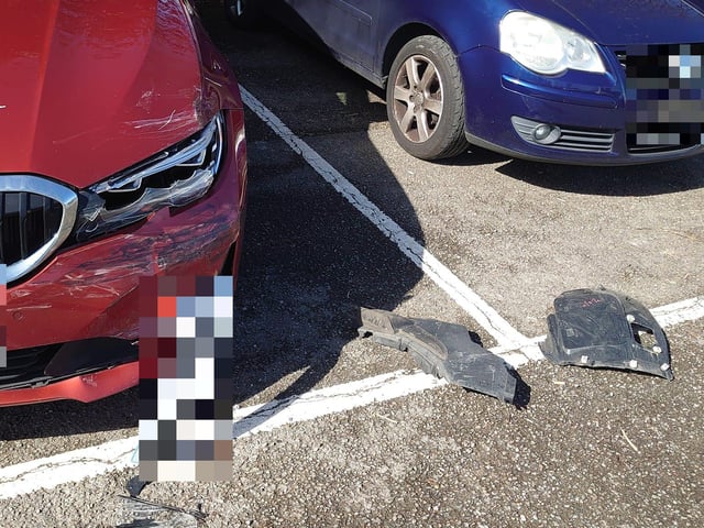 Several smashed vehicles were seen at the Lido car park in Arundel on Good Friday