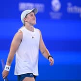 Britain's Sonay Kartal reacts after winning against Ukraine's Elina Svitolina during their women's singles quarter-final match at the Wuhan Open tennis tournament in Wuhan, China's Hubei province on October 16, 2026. (Photo by WANG Zhao / AFP via Getty Images)