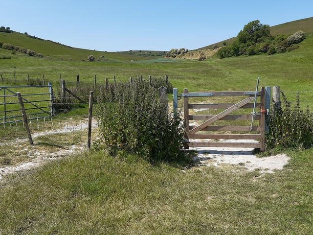 Carry on round to go through a gate, then continue straight ahead to join what is known as Snake Pass locally.