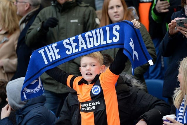 A young Brighton fan attends the FA Cup fourth round football match between Brighton & Hove Albion and Arsenal at The American Express Community Stadium on January 25, 2015.