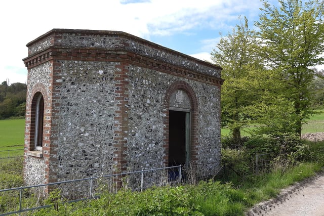 You will soon see the handsome little flint and brick octagonal pumphouse
