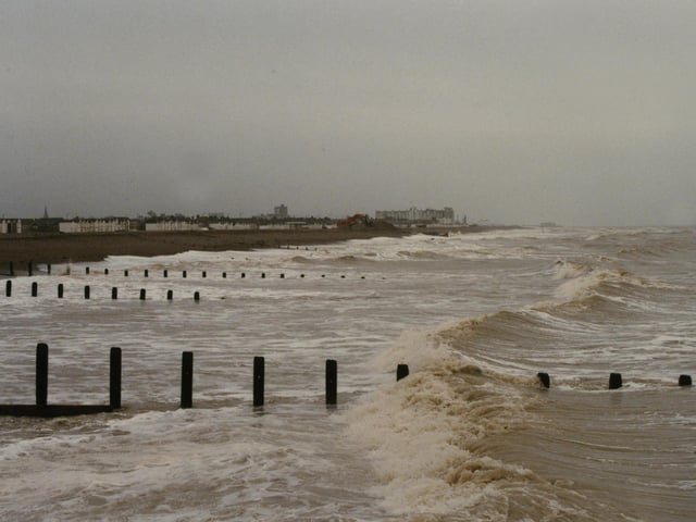 Looking across the rough sea towards Worthing
