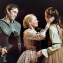 James Corrigan (George), Lucy Phelps (Mary), and Freya Mavor (Anne) as the siblings in Chichester Festival Theatre's The Other Boleyn Girl