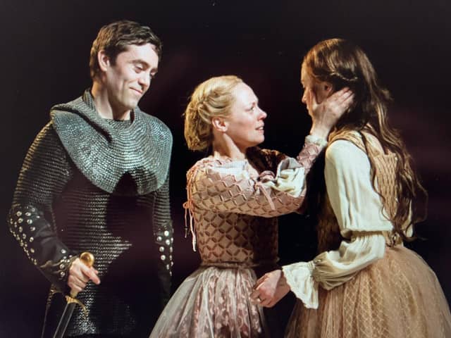 James Corrigan (George), Lucy Phelps (Mary), and Freya Mavor (Anne) as the siblings in Chichester Festival Theatre's The Other Boleyn Girl