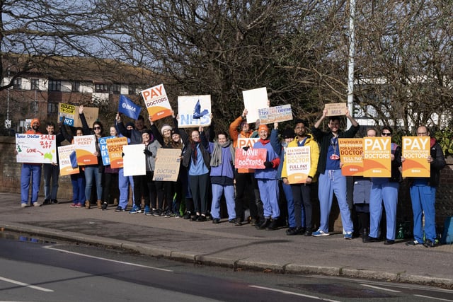 Doctors on strike outside Worthing Hospital