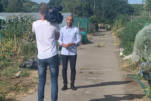 ITV weatherman Alex Beresford at Haywards Heath’s America Lane Allotment on Wednesday, August 3