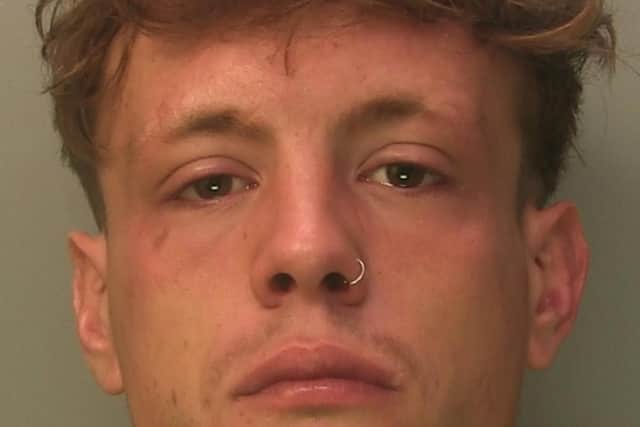 Frazier Furlong, 27, of no fixed address, has been sentenced to two years in jail for the crimes – including burglary, assault and drug possession – over a two-week period in Worthing. Photo: Sussex Police