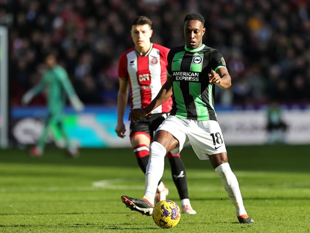 Danny Welbeck of Brighton & Hove Albion runs with the ball during the Premier League match between Sheffield United and Brighton & Hove Albion at Bramall Lane on February 18, 2024 in Sheffield, England. (Photo by David Rogers/Getty Images)