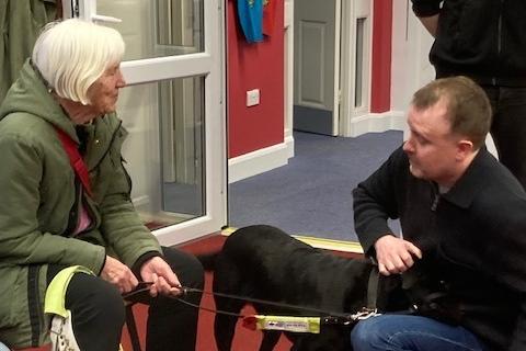 Comedians Chris McCausland and Jon Long with Sight Support Worthing volunteers and members at the charity's centre in Rowlands Road