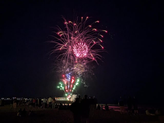 Worthing Lions Festival fireworks were launched from the end of Worthing Pier on July 27, 2024, to a crowd of hundreds on the beach and promenade
