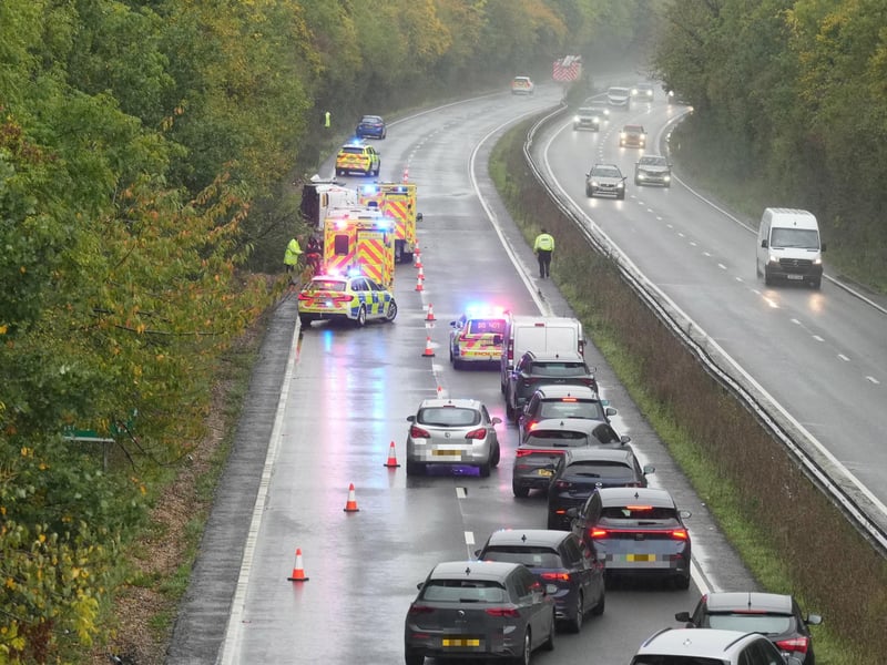 Emergency services at the scene of a collision on the A23 on Saturday, October 24. Photo: Eddie Mitchell