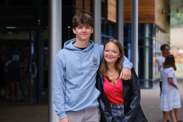 Twins Johnny and Alex Murtagh from Pulborough celebrating success on A level results day