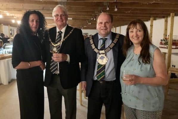 Haywards Heath town mayor Howard Mundin with East Grinstead town mayor Adam Peacock and staff from the Sussex Rehabilitation Centre
