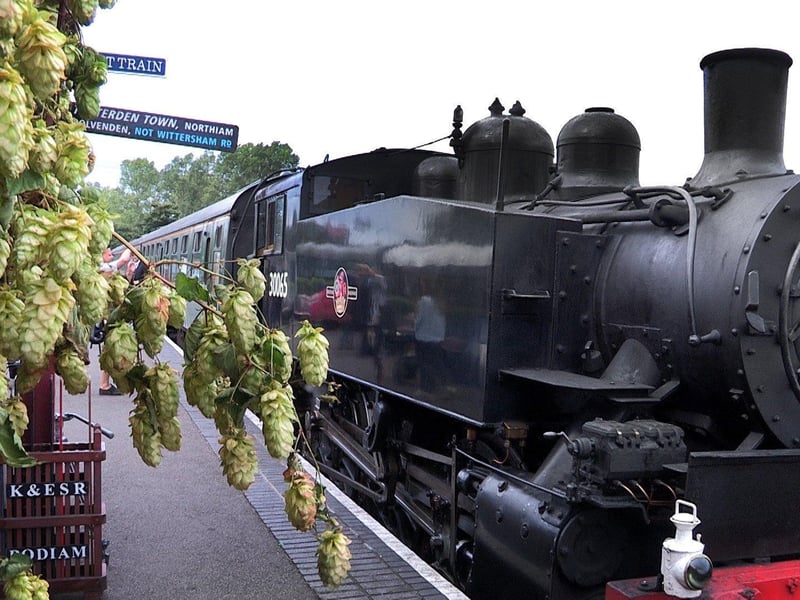 a steam train at Bodiam Station on the Kent and East Sussex Railway