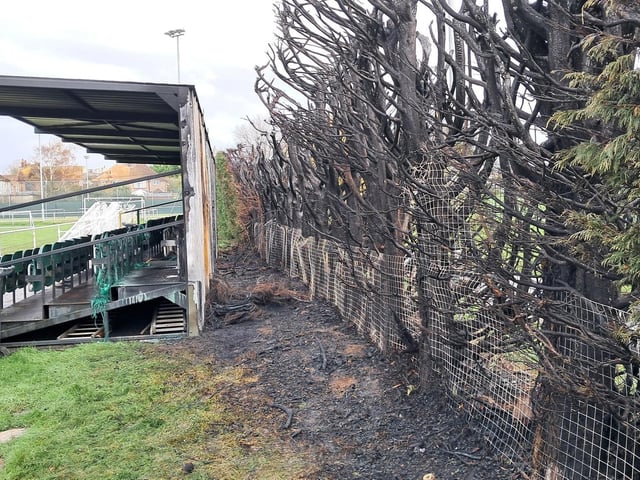 Children were ‘sitting in the stand for a debrief session’ when a large fire broke out at a football club in East Sussex – with the incident being treated as arson.