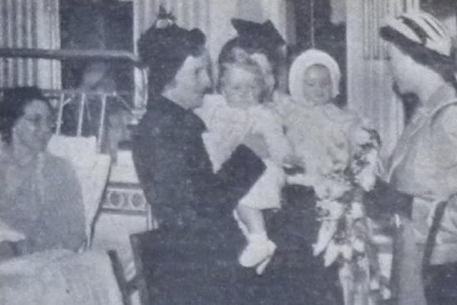 Proud Portslade mothers show Princess Elizabeth their babies, born in Southlands Hospital, Shoreham, on the same day as Princess Anne