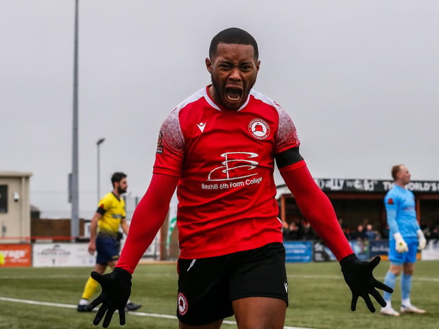 Action from Eastbourne Borough's 2-0 National League South win at home to Farnborough at Priory Lane
