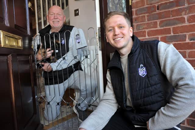 Peter and Chris Maxted  went on Dragon's Den on February 9 after inventing a Dog G8 - a flexible gate to doorways which stops dogs. Pic S Robards SR2302131