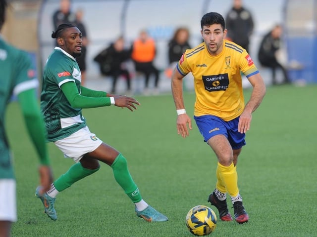 Action from Lancing's 3-2 win over Ashford United on Saturday. Picture by Stephen Goodger