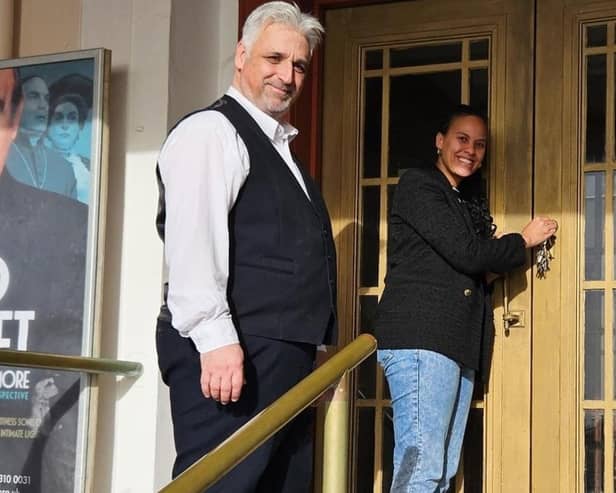 Guildhall Trust CEO Andy Grays gets the key to the door of the White Rock Theatre