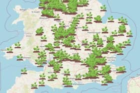The map shows the locations of Giant Hogweed across the country