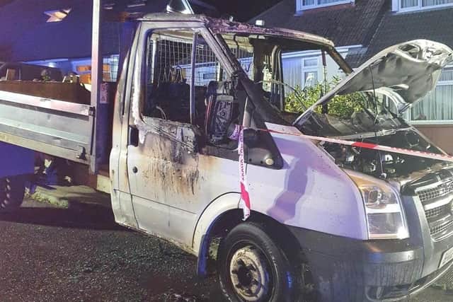 The vehicle that was petrol bombed. Picture: Sussex Police