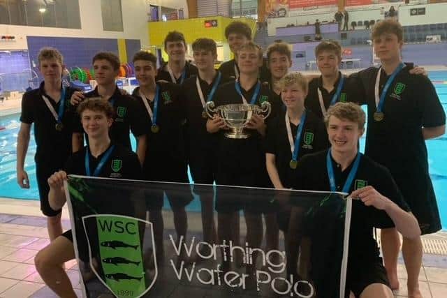 Worthing’s Under-19s celebrate their national title at the Swim England Water Polo National Age Group Championships in Sunderland
