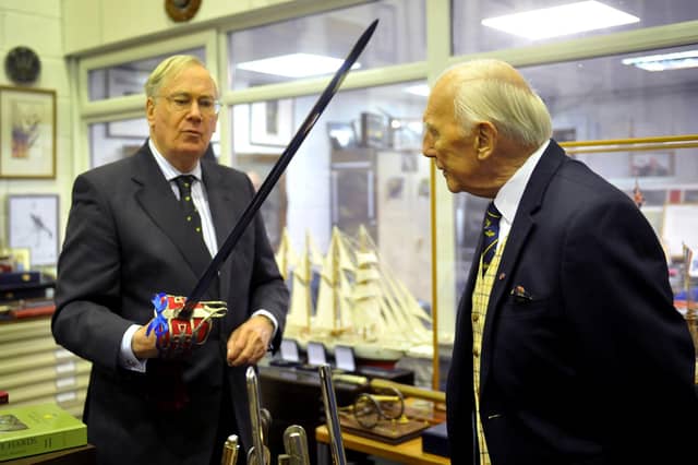 HRH The Duke of Gloucester visited Pooley Sword at Brighton City Airport and was greeted by Robert Pooley MBE. SR23120601 Photo SR Staff/Nationalworld