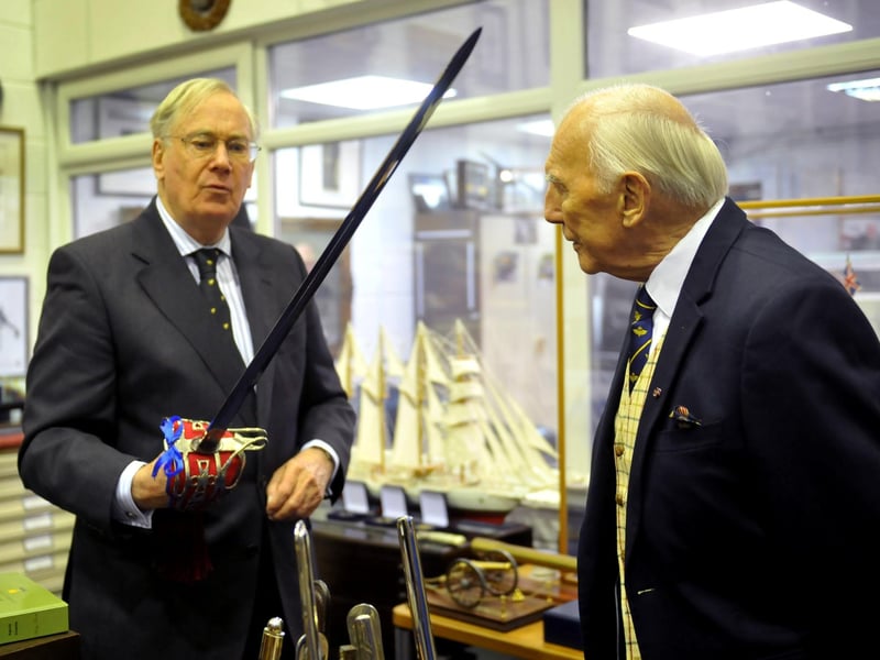 HRH The Duke of Gloucester visited Pooley Sword at Brighton City Airport and was greeted by Robert Pooley MBE. SR23120601 Photo SR Staff/Nationalworld