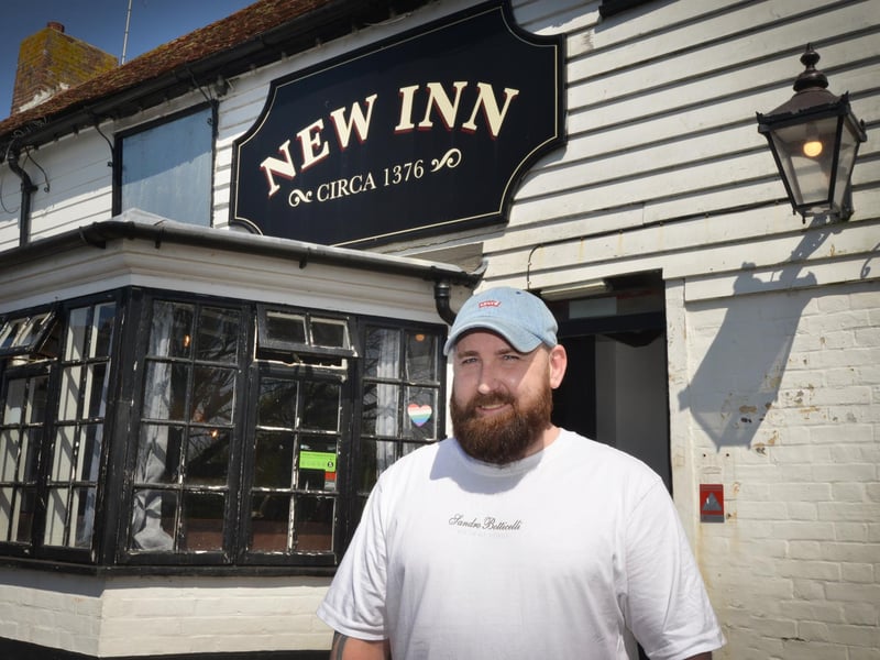 The New Inn in Sidley will reopen on Good Friday after the fire there in November 2024. Pictured: Lewis Collins, who is one of the landlords along with his partner Zoe Henderson.