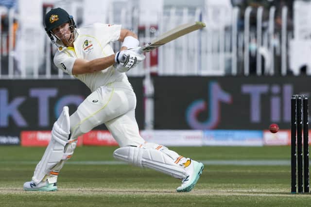 Steve Smith in Test action for Australia at the Rawalpindi Cricket Stadium in Rawalpindi last March (Photo by Aamir QURESHI / AFP, via Getty)