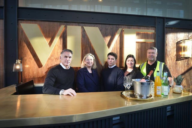 Tour of Vive Hotel in Hastings on November 25 2022.
L-R: Sean Cochrane (CEO), Sally-Ann Hart (MP for Hastings & Rye), Max Cochrane (Operations Manager), Gemma Dearman (Operations Manager Hastings) and Wayne Carley from Carley Construction LTD.