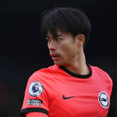 Brighton player Kaoru Mitoma looks on during the Premier League match between Leeds United and Brighton & Hove Albion at Elland Road on March 11, 2023 in Leeds, England. (Photo by Stu Forster/Getty Images)