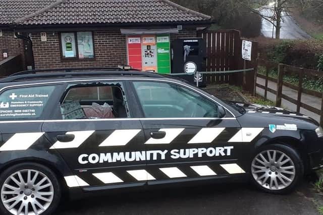 The targeted vehicle was clearly marked as belonging to the charity