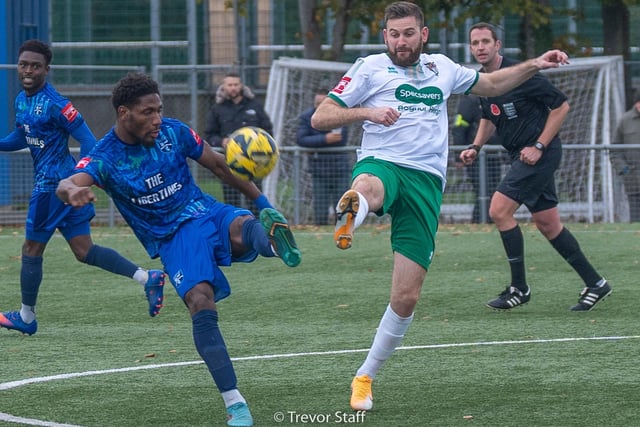 Action from Bognor Regis Town's 2-0 Isthmian premier defeat at Margate