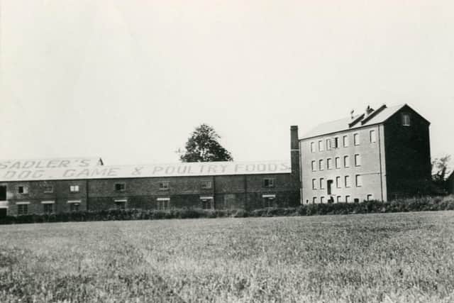 View of Sadler Mill c1930. Across the roof is the title Sadler’s Dog, Game and Poultry Foods.